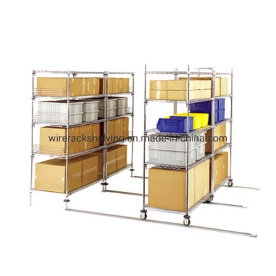 Compact Sliding mobile Wire Rack Shelving with Floor Truck 18'' X 48'' X 74'' Inch