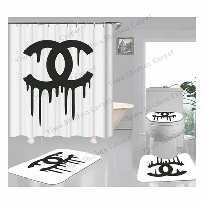 Amazon Hot Sell World Famous Branded Burberry New Product Absorbent Vinyl Bath Room Toilet Rug Mat Set and 4 Pieces Chanel Bath Rug Bathroom Rug Set