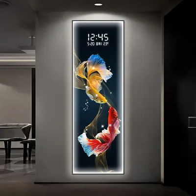 Decoration Electronic Clock LED Animal Crystal Porcelain Koi Fish Wall Art Painting