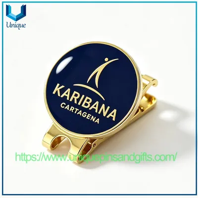 Customize Hard Enamel Golf Ballmarker with Hat Clip in Gold Plating