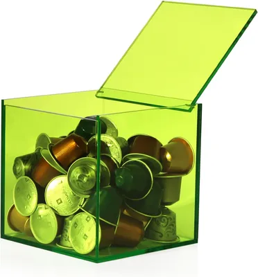 Anti Dust Coffee Capsule Neon Green Acrylic Storage Box with Flip Lid