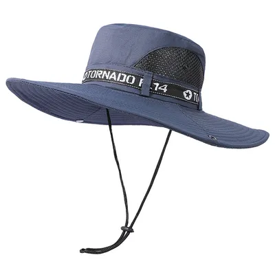 Wholesale High-Quality Embroidery Mesh Cotton Large Brim Windproof Rope Outdoor Bucket Hat Fisherman Hat