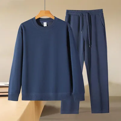 Classic Two-Piece Crew Neck Set Matching Hoodie-Free Sweatsuit in Cotton