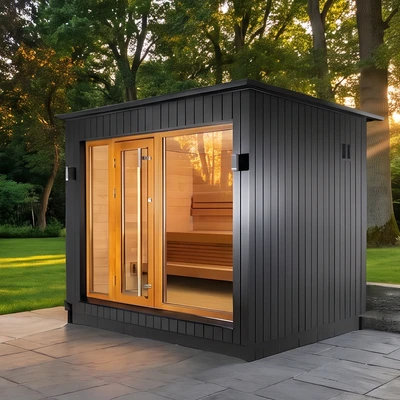 Custom Triunity Prefab 4 Person Dry Sauna Cabin Outdoor Cube Sauna Room for Commercial Forest Lodges & Eco-Resorts