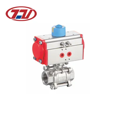 High Pressure Industrial/Sanitary Stainless Steel Threaded 3PC Pneumatic Valve with Actuator