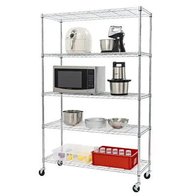 Heavy Duty Commercial Kitchen Storage Rack Chrome Metal Wire Shelves on Wheels