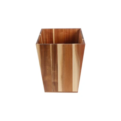 Waste Bins Wooden Trash Can Cylindrical Recycling Bin