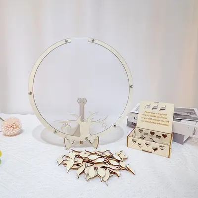 Personalized Wedding Round Guestbook Alternative with Wood Maple Leaf for Wedding Sign-in Table