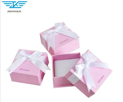 Small Custom Logo Pink PU Leather Wedding Ring Jewelry Box Velvet Earrings Display Box