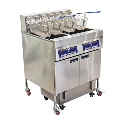 Commercial Floor-Standing Large Twin-Tank Fryer with Round Tubes & Auto Oil Filtration