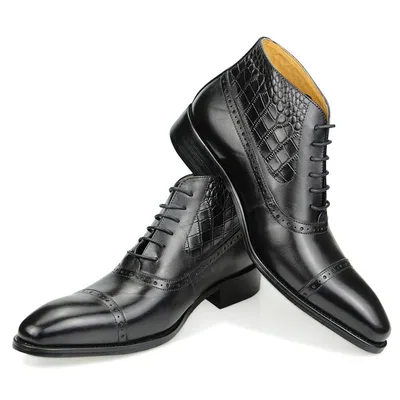 Premium Cowhide Leather Men's Business Boots with Side Zipper China Maunfacturer