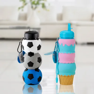 Foldable Silicone Portable Water Bottle with Straw for Kids