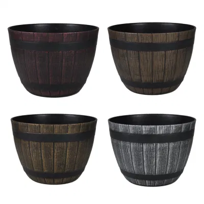 Classic Whisky Barrel Style Planter - Durable Black Plastic Pot