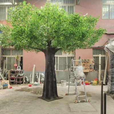 Artificial Tree Greenery Ficus Leaves Fiberglass Trunk for Hotel Decor