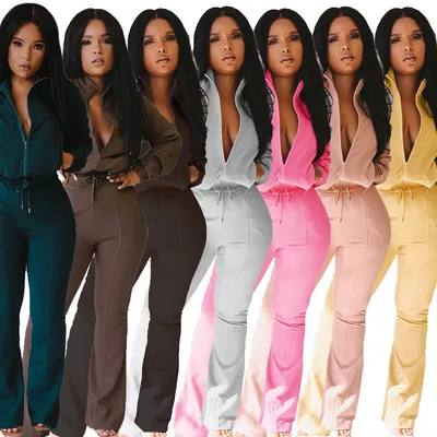 Slanna Autumn Clothes Zip Long Sleeves Top and Pant Jogger Suit Women Sweater Trackcuit Two Piece Sets