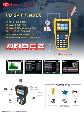 Gecen DVB-S2 HD Digital Satellite Finder MPEG-2/MPEG-4 FTA Digital Satellite TV Receiver Tool with 3.5 Inch LCD Screen