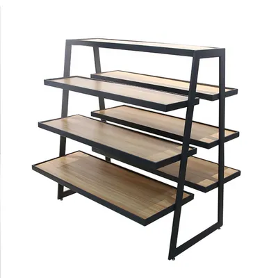 5-Tier Industrial Wood Metal Stepped Display Rack Retail Bakery Exhibition Stand OEM Custom Wholesale