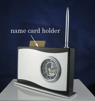 Mini Insert Wooden Desk Clock with Pen Holder