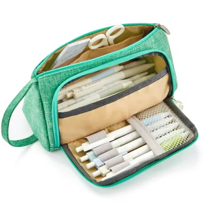 Big Capacity Pencil Pen Case Bag Pouch Holder for Middle High School Office College Girl Adult Large Storage Green