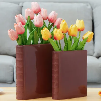 Ceramic Big and Small Book Vase Set for Flowers Book Shaped Vase