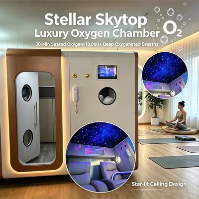 Lightweight Carbon Fiber 2 Person Hyperbaric Chamber Soft Ambient Star Ceiling Seated Hbot Device for Private Biohacking & Sleep Care
