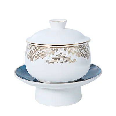 Porcelain Dinner Plate and Bowl Set Bone China Tureen with Stand