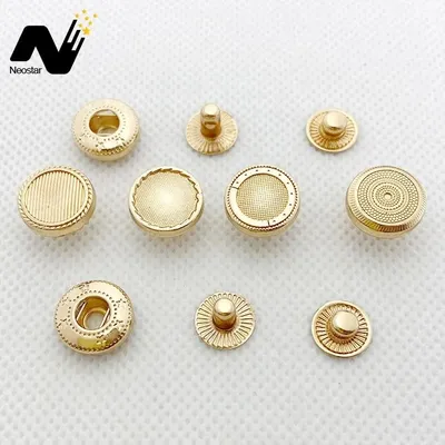 Washable Shirt Buttons Customized Brand Name Stamped Gold Round Metal Snap Buttons for Decoration