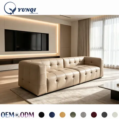 2.76m Full Oil Wax Leather Tufted Modular Straight Sofa