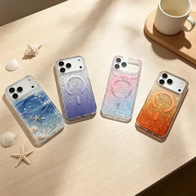 for iPhone 18 PRO Max Case Cute Pearl Iridescent Glitter Translucent Phone Case TPU+PC Shockproof Phone Protective Cover