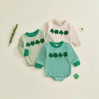 1 PCS Custom Tag Four-Leaf Clover Cotton Romper Spring Autumn Newborn Infant Toddler Boys Girls Clothes Baby Bodysuit