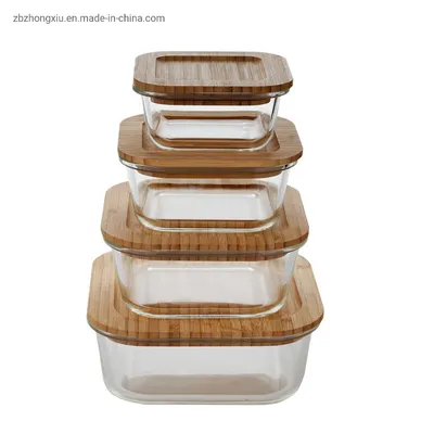 Food Storage Container with Bamboo Lid Borosilicate Glass Container