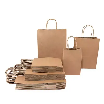 Fresh Keeping Moisture Proof Custom Logo Kraft Paper Shopping Bags in Bulk with Sealed Printed Handles for Food Packaging Promotion