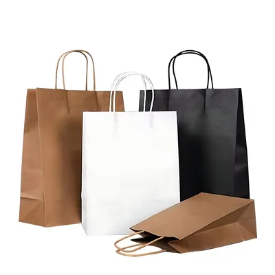 Colorful Printed Handle Bulk Kraft Paper Shopping Bags with Vibrant Custom Logo for Festival Food Packaging