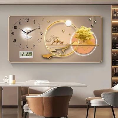 Luxury Modern Restaurant Decoration Crystal Porcelain Painting with Wall Art Clock