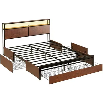 Modern Platform Bed Frame with Charging Outlets and USB Ports