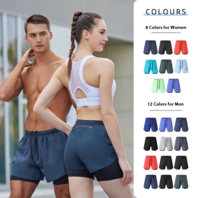Wholesale Unisex Casual Training Jogger Shorts with Liner and Zipper Pocket, 2 in 1 Sports Basketball Boxing Gym Soccer Exercise Shorts for Men and Women