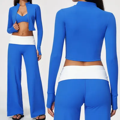 Women Cropped Zip up, Long Sleeve Workout Top with Gold Zipper & Thumb Holes, Slim Fit Jacket