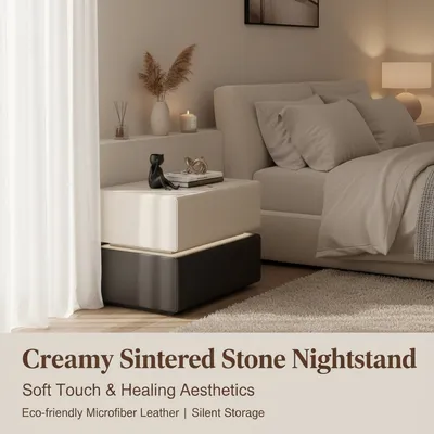 Wood Nightstand with Closed Storage Compartment Furniture Bedside Table