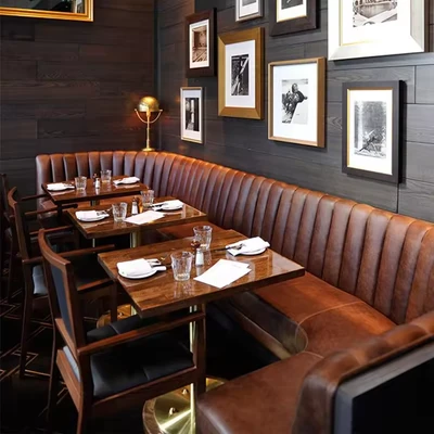 Customized U Shape L Shape Indoor Leather Long Restaurant Sofa