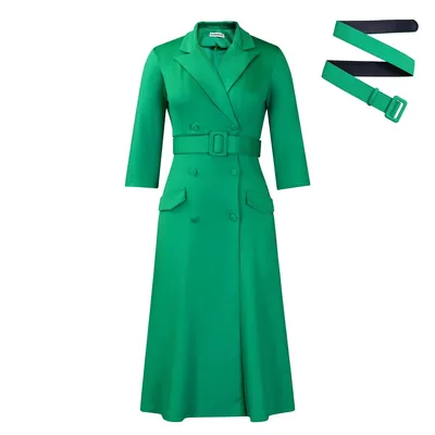 Solid Color V-Neck Button Down Plus Size Belted Dress