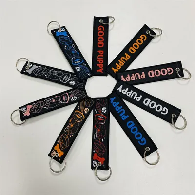 Promotional Price Key Tag Flight Motorcycle Label Key Double-Side Logo Jet Tagfabric Woven Embroidered Keychain