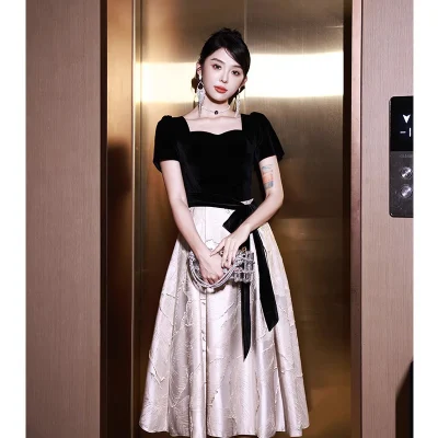 Nnr New Summer Temperament Dress Black Elegant Dress French Banquet Evening Dress