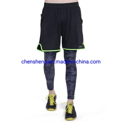 Men Fake Two-Piece Yoga Sports Gym Fitness Leggings