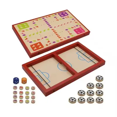 2 in 1 Wooden Table Hockey Toy Parent-Child Interactive Aeroplane Chess Catapult Chess