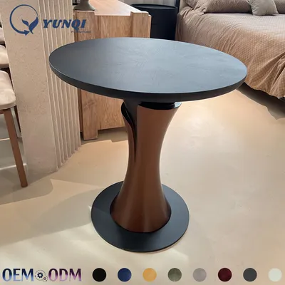 Curved Solid Wood Round Side Table with Metal Base for Negotiation & Bedroom Use