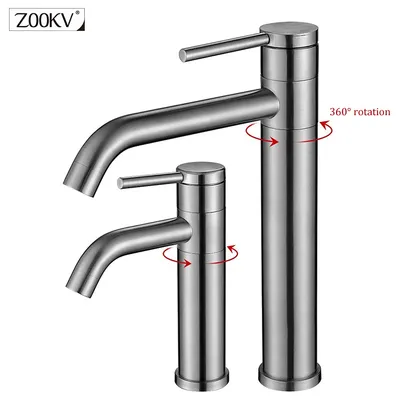 Stainless Steel SUS304 Bathroom Black Silver Faucet Pillar Sink Basin Water Tap