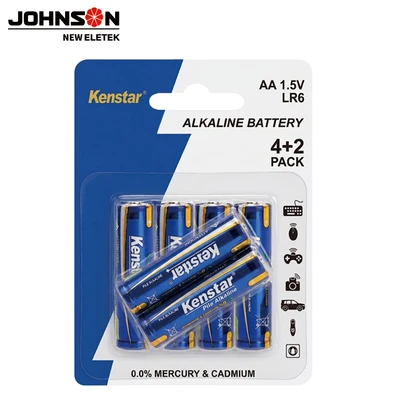 1.5V Lr6 AA Alkaline Battery 6PCS Card Blister Card OEM ODM Factory Supplier with CE Kc for Supermarket