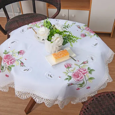 Pastoral Style Embroidery Handmade Decorative Table Cover Coffee Table Solid Color Table Cloth