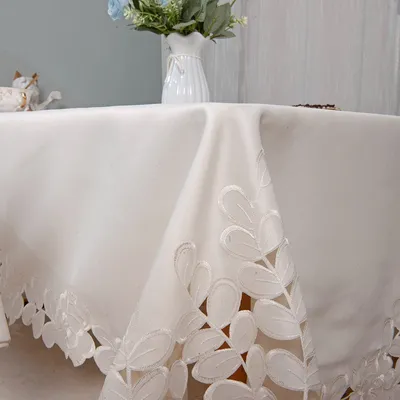 Polyester Luxury Embroidery Small Flower Tablecloth Rectangular Coffee Table Tablecloth
