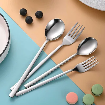 Thickened 304 Stainless Steel Korean Spoon Household Long Handle Portable Fork